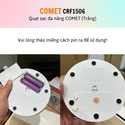 Quạt Sạc Tích Điện Để Bàn Đa Năng COMET CRF1506 7W, 4 Cấp Độ Gió, Xoay 90 Độ, 2 pin rời 18650 Lithium 1500mAh Để Bàn Văn Phòng