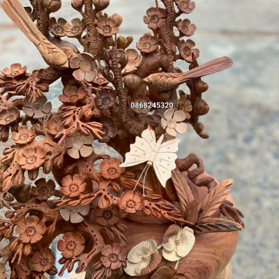 1 bình hoa mai phú quý dáng huyền phong thủy cầu tài lộc bằng gỗ hương ta đẹp long lanh 