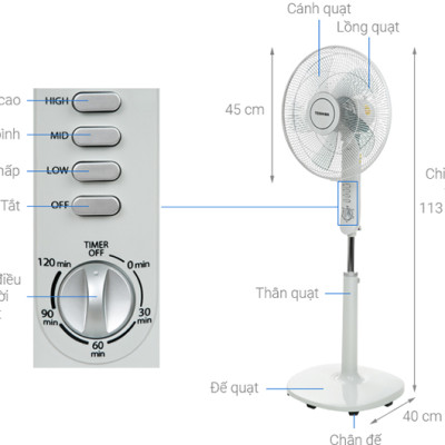Quạt đứng Toshiba F-LSA10(H)VN (50W) - Xám - Hàng chính hãng