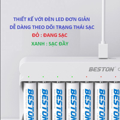 Bộ Sạc pin 12 khe AA AAA Beston C9025 sạc nhanh, tự ngắt khi đầy, đèn LED báo thông minh, dùng cho micro ,remote,đồ chơi