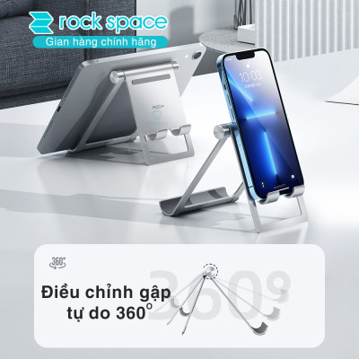 Giá đỡ điện thoại, máy tính bảng thông minh xoay 360 độ Rockspace Metal dùng được 2 mặt chống trượt làm bằng kim loại hàng chính hãng