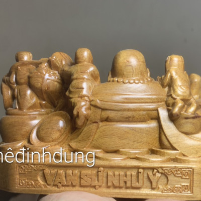 Tượng phật di lặc ngũ phúc mini để ôtô bàn học ,bàn làm việc bằng gỗ bách xanh thơm nức kt 15×9×8cm 