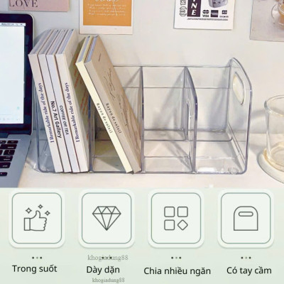 Kệ Đựng Sách Để Bàn 4 Ngăn Trong Suốt Chất Liệu Acrylic Dày Dặn Cao Cấp - HÀNG CHÍNH HÃNG MINIIN
