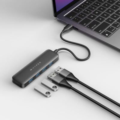 HUB chuyển đổi HyperDrive Next 4 In 1 Usb-A Port cho Macbook/ Laptop - Thiết kế 4 cổng truyền dữ liệu tốc độ cao HD5002 - Hàng Chính Hãng