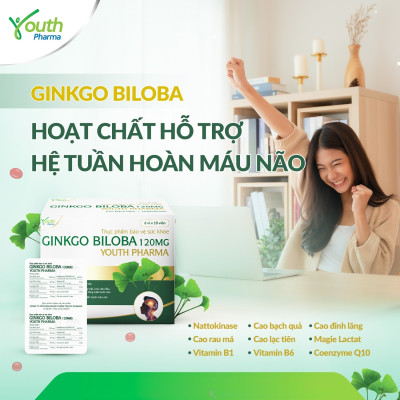 Viên Uống Ginkgo Biloba Youth Pharma Hỗ Trợ Tăng Cường Tuần Hoàn Máu Não. Hộp 60 Viên