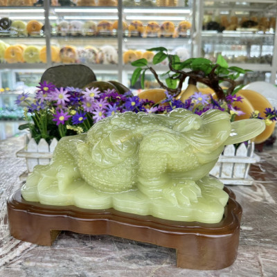 Tượng Cóc Ba Chân, Thiềm Thừ phong thủy chiêu tài lộc đá ngọc Onyx - Dài 35 cm