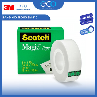 Băng keo trong suốt dán tiền và hồ sơ 3M 810 siêu dính, viết lên được, xé được bằng tay (19mm x 33m)