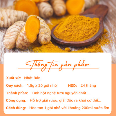 Tinh Bột Nghệ Giải Rượu Orihiro Nhật Bản giúp giải rượu nhanh, tăng cường chức năng gan, bảo vệ sức khỏe gói 1,5g x 20 JN-OR-TUR01