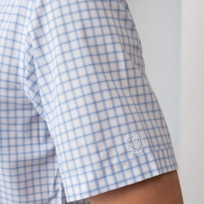 Áo sơ mi nam ngắn tay ALIGRO màu xanh da trời họa tiết kẻ sọc form slim vừa thời trang công sở trẻ trung ALGS-C116