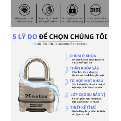 Khóa Inox Chống Gỉ Master Lock 1174 D, Mở khóa bằng cách quay số, không sử dụng chìa.