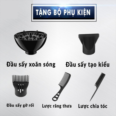 Máy Sấy Tóc Công Suất Lớn 2200W Tặng Kèm 5 Phụ Kiện - Hàng chính hãng