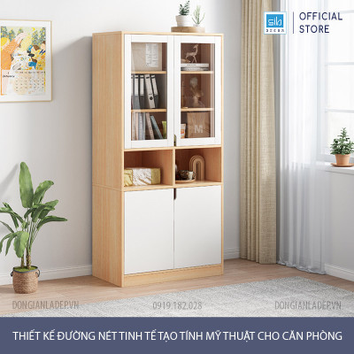 Tủ Sách Gỗ, Tủ Hồ Sơ Văn Phòng Có Cửa Kính Đơn Giản, Hiện Đại SIB Decor KG44
