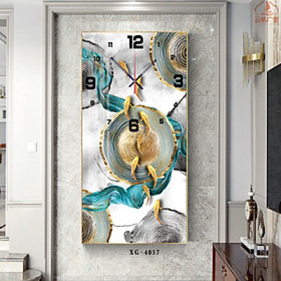 Đồng Hồ Treo Tường Chín Con Cá Chép Bơi Lội Bên Hoa Sen - Tranh Tráng Gương Decor Nội Thất Đẹp