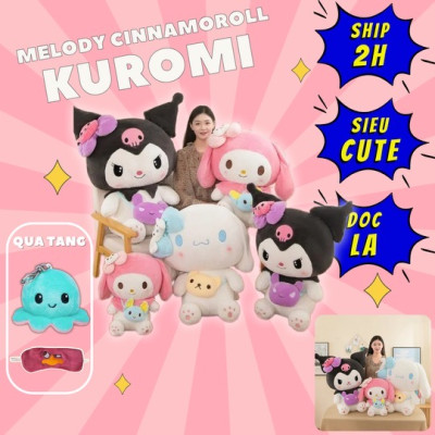 Thú nhồi bông Cinnamorol - Kuromi - Melody đeo túi màu sắc đáng yêu - Size từ 35cm đến 90cm - Quà tặng gấu bông hoạt hình Sanrio êm mịn cho bé.