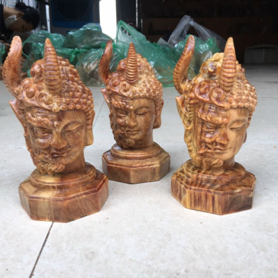 Diện phật thiện ác bằng gỗ huyết long kt cao 15×8cm