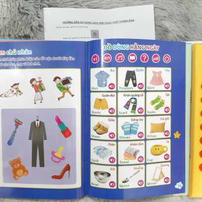 Đồ Chơi Bảng Nói Điện Tử Song Ngữ Anh - Việt 24 Trang Cho Bé Phát Triển Ngôn Ngữ Tặng Kèm 3 Pin Và Bút Nhấn