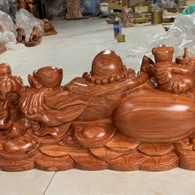 Tượng phật di lặc ngũ phúc bằng gỗ hương hương đá liền khối kt 60×28×26cm