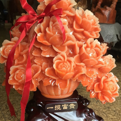 Tượng Bình Hoa Mẫu Đơn Đỏ Cam Mới To Dây Đỏ May Mắn Quá Hoành Tráng Đẹp Lắm Size Cao 55cm Ngang 48cm Sâu 31cm biểu tượng sự Hưng Thịnh , thịnh vượng, phồn vinh, Giàu Sang , Phú Quý, Giàu Sang , Phú Quý trưng phòng khách nhà công công quà tặng ý nghĩa ạ