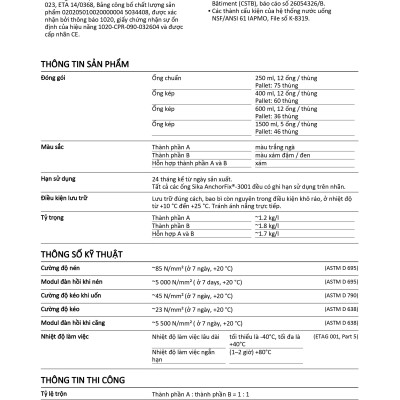 Keo neo thép chịu lực, cấy sắt hai thành phần gốc Epoxy - Sika AnchorFix - 3001 (tuýp 600ml)