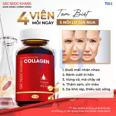 Viên uống đẹp da Collagen Sắc Ngọc Khang 120 viên thế hệ mới giúp sáng da, giảm nếp nhăn - đốm nâu, nuôi dưỡng và làm đẹp da , tóc, móng