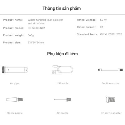 Máy hút bụi cầm tay tích hợp bơm xe Lydsto HD-SCXCCQ02 công suất 10.000Pa tiện lợi, dễ sử dụng - Hàng chính hãng