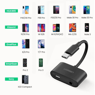 Ugreen UG70606CM193TK 2 trong 1 bộ chuyển usb type C ra 3.5mm Audio và sạc cổng C màu đen - HÀNG CHÍNH HÃNG