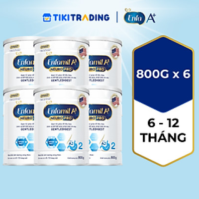 Combo 6 lon sữa bột Enfamil A2 Neuropro 2 cho trẻ từ 6 - 12 tháng tuổi – 800g