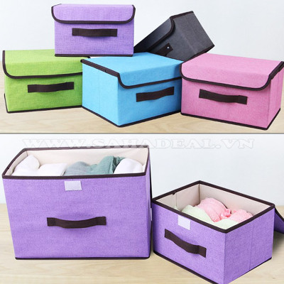 Combo 2 Hộp Vải Đựng Đồ Canvas, Túi Vải Đựng Quần Áo, Đồ Dùng Đa Năng Có Nắp Đậy Loại 1 - Hàng Chính Hãng MINIIN