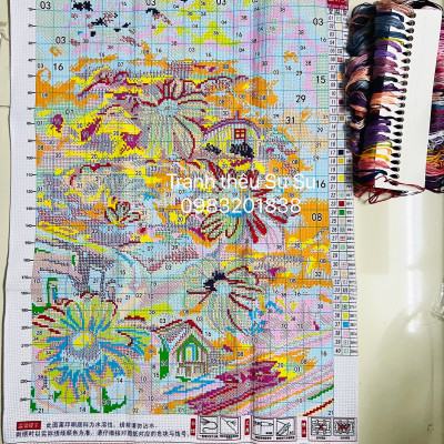 Tranh thêu kín Hoa chibi 62959, thêu 4 sợi, 9CT, kích thước 60*80 cm