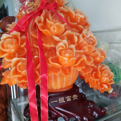 Tượng Bình Hoa Mẫu Đơn Đỏ Cam Mới To Dây Đỏ May Mắn Quá Hoành Tráng Đẹp Lắm Size Cao 55cm Ngang 48cm Sâu 31cm biểu tượng sự Hưng Thịnh , thịnh vượng, phồn vinh, Giàu Sang , Phú Quý, Giàu Sang , Phú Quý trưng phòng khách nhà công công quà tặng ý nghĩa ạ
