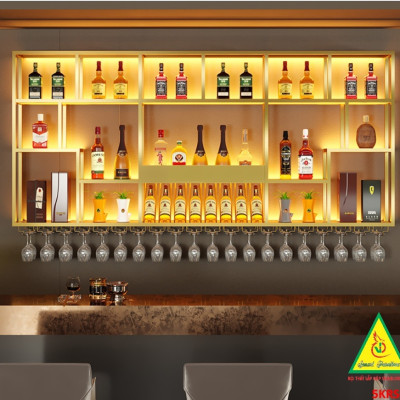 KỆ TRƯNG RƯỢU KHUNG SẮT – MẶT GỖ CÓ ĐÈN 5KRS01 - NỘI THẤT LẮP RÁP VIENDONGADV