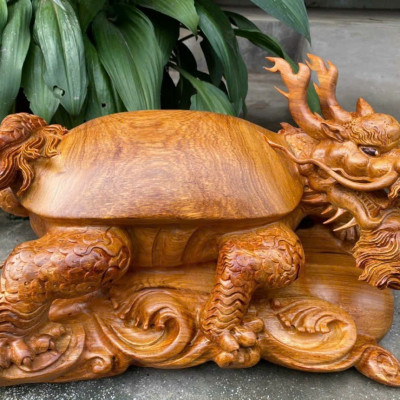 Tượng long quy ( cụ rùa hóa rồng )phong thủy bằng gỗ hương  