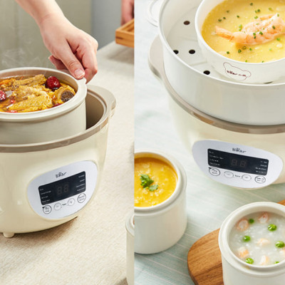 Nồi Ninh, Hấp, Nấu Cháo, Nấu Đồ Ăn Dặm Cho Bé 6 Trong 1 BEAR SUBE002 Có Lồng Hấp Dung Tích 1.6L Công Suất 200W - Hàng Chính Hãng - Hàng Chính Hãng