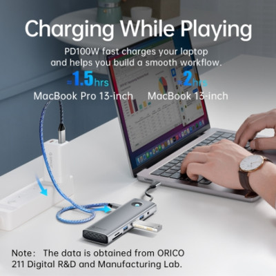 Bộ chuyển đổi ( Hub ) đa năng 8 trong 1 cổng Type-C Orico PW11-8P-SV-EP - Hàng Chính Hãng