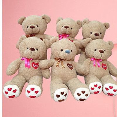 Gấu bông Teddy lông xù thêu chữ Love đáng yêu - Size từ 80cm đến 1m - Quà tặng Teddy nhồi bông khổng lồ màu nâu êm mịn.