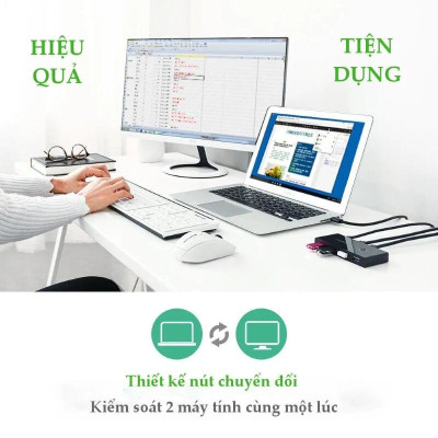 Ugreen UG30767US216TK Bộ chuyển mạch USB 2.0 gộp 4 thiết bị vào 2 máy tính cao cấp - HÀNG CHÍNH HÃNG