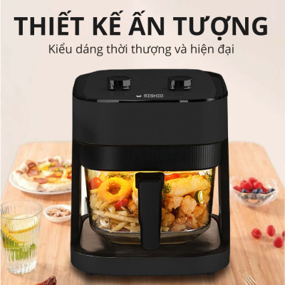 Nồi chiên không dầu thủy tinh Mishio MK373 - Dung tích 7 lít lòng nồi không bong tróc gỉ sét - Hàng chính hãng