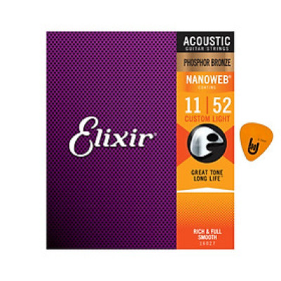 Elixir 16027 - Dây Đàn Acoustic Guitar Cỡ 11 (.011-.052) Phosphor Bronze Strings Custom Light - Hãng phân phối chính thức (Bộ Dây Ghi-ta phủ lớp Nanoweb cao cấp) - Kèm Móng Gảy DreamMaker
