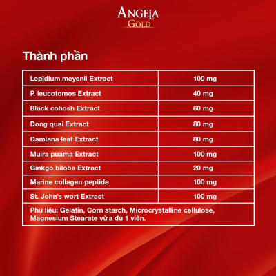 Viên uống ANGELA GOLD tăng cường sinh lý nữ với Lepidium Meyenii, P.Leucotomos (15 viên)