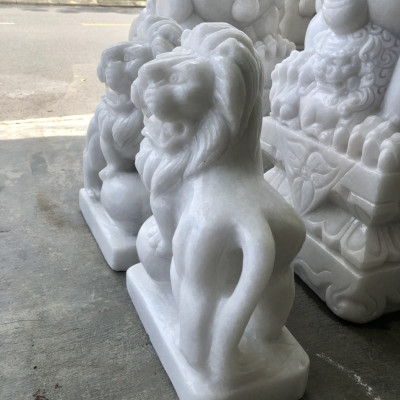 Cặp Sư Tử phong thủy đá cẩm thạch trắng - Cao 40 cm