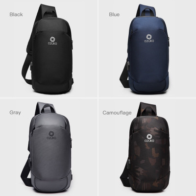 Túi đeo chéo trước ngực OZUKO chống thấm nước có cổng sạc USB thời trang dành cho nam