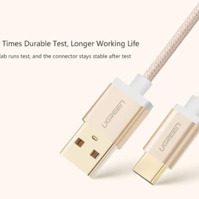 Ugreen UG20861US174TK 1.5M màu Vàng Dây USB 2.0 sang Type-C đầu nhôm dây bọc vinyl - HÀNG CHÍNH HÃNG