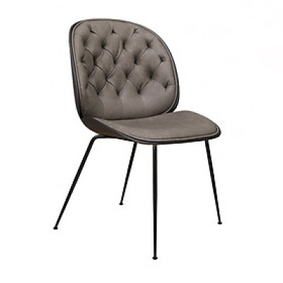 Ghế phòng ăn Beetle-P1 Nội thất Capta Ghế ăn thân nhựa PP nệm bọc PVC màu nâu bò xám có chân sắt sơn tĩnh điện màu đen