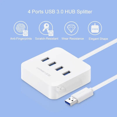 Ugreen UG30202CR118TK 1M màu Trắng Bộ chia HUB USB 3.0 sang 4 USB 3.0 có khay đỡ hỗ trợ nguồn 5V cao cấp - HÀNG CHÍNH HÃNG