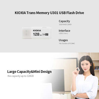 Ổ cứng di động 64GB U301 USB 3.2 Kioxia (Trắng)