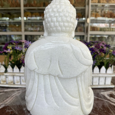 Tượng phật A di đà thiền đá trắng - Cao 30cm