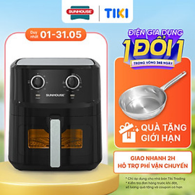 [Bản mới] Nồi chiên không dầu 6.5L SUNHOUSE SHD4030 - Công nghệ Rapid Air giảm tới 80% dầu mỡ - Khoang chiên trong suốt - Hàng chính hãng