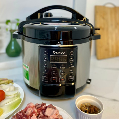 Nồi áp suất điện đa năng Rapido RPC900-D1 cao cấp, lòng nồi Inox, bảo hành 1 năm toàn quốc, 12 chế độ nấu tự động - Hàng chính hãng