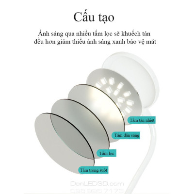 Đèn Bàn LED Kẹp Đầu Giường Đọc Sách Chống Cận Pin Sạc, Điều Chỉnh Được Độ Sáng