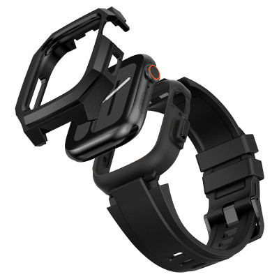 Ốp Case Vỏ Thép Không Gỉ bảo vệ tích hợp dây đeo Fluororubber cho Apple Watch Series 10 Size 46mm - Hàng Chính Hãng